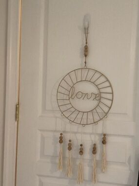 Beige Wire 'Love' Wall Hanging with Wood Beads